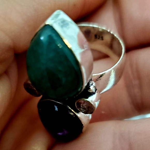 New Amethyst, Emerald & Pink Topaz 925 Silver Statement Ring. - Picture 4 of 7